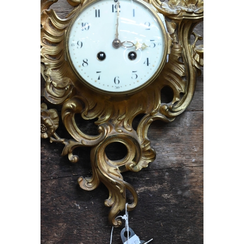 676 - An antique French gilt metal 8-day cartel clock, the 8-day two train movement by Japy Freres, striki... 