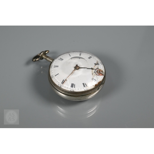298 - A George III silver pair cased fusee fob watch by Fludgate, London, 1786, damaged and a/f