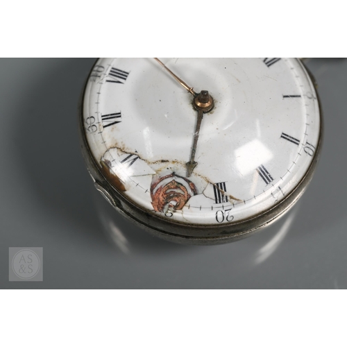 298 - A George III silver pair cased fusee fob watch by Fludgate, London, 1786, damaged and a/f