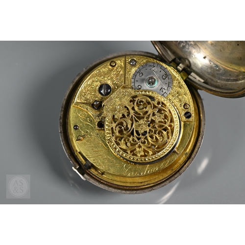 298 - A George III silver pair cased fusee fob watch by Fludgate, London, 1786, damaged and a/f