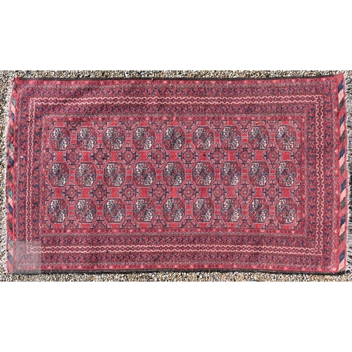 645 - Three old Turk/Afghan rugs, red ground, sizes 183 cm x 106 cm; 188 cm x 125 cm; 158 cm x 99 cm (3)