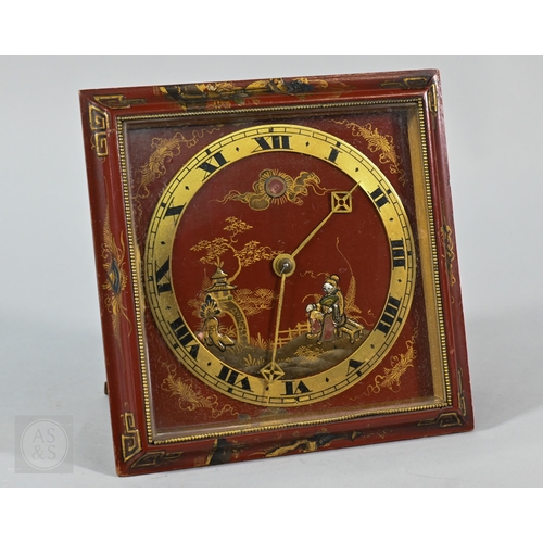 667 - An Anglo-French chinoiserie decorated brass cased strut clock, 20 cm x 20 x