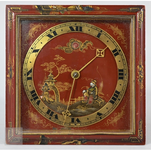 667 - An Anglo-French chinoiserie decorated brass cased strut clock, 20 cm x 20 x