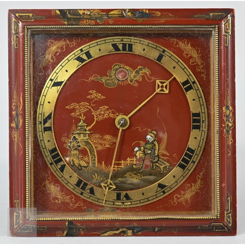 667 - An Anglo-French chinoiserie decorated brass cased strut clock, 20 cm x 20 x