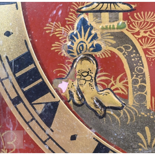 667 - An Anglo-French chinoiserie decorated brass cased strut clock, 20 cm x 20 x