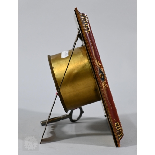 667 - An Anglo-French chinoiserie decorated brass cased strut clock, 20 cm x 20 x