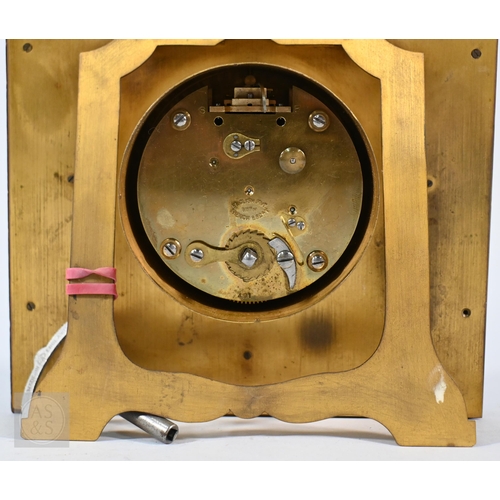 667 - An Anglo-French chinoiserie decorated brass cased strut clock, 20 cm x 20 x