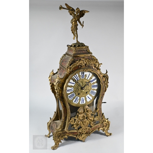 670A - A Louis XV French boulle work bracket clock, the brass inlaid tortoiseshell case surmounted by a hor... 