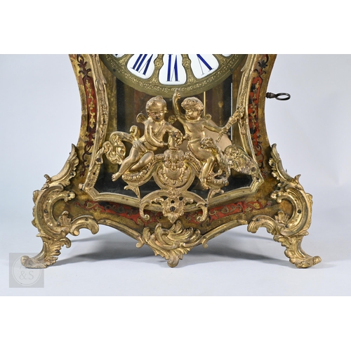 670A - A Louis XV French boulle work bracket clock, the brass inlaid tortoiseshell case surmounted by a hor... 