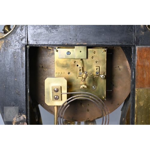 670A - A Louis XV French boulle work bracket clock, the brass inlaid tortoiseshell case surmounted by a hor... 