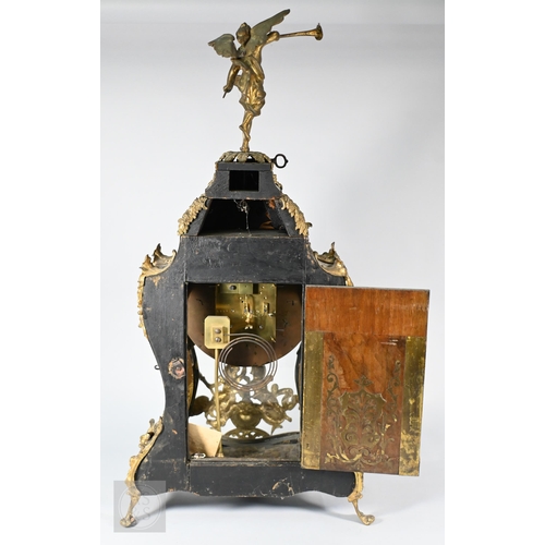 670A - A Louis XV French boulle work bracket clock, the brass inlaid tortoiseshell case surmounted by a hor... 