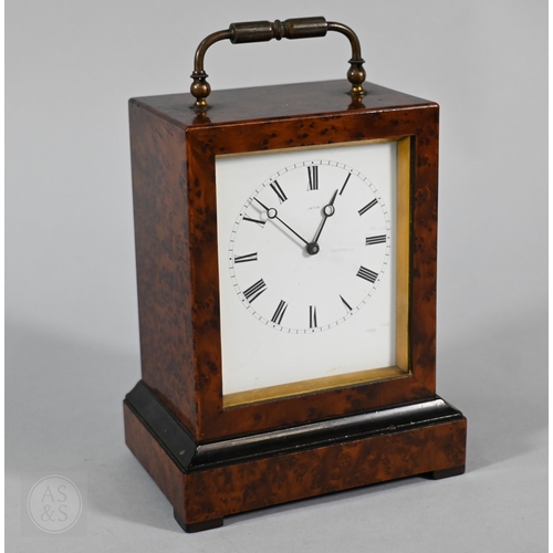675 - A Victorian style burr maple library clock, the 8-day single train movement with white enamelled rom... 
