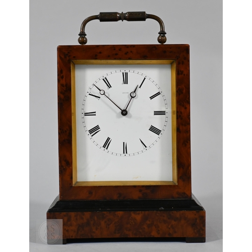 675 - A Victorian style burr maple library clock, the 8-day single train movement with white enamelled rom... 