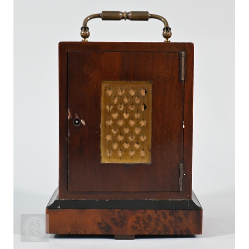 675 - A Victorian style burr maple library clock, the 8-day single train movement with white enamelled rom... 