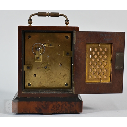 675 - A Victorian style burr maple library clock, the 8-day single train movement with white enamelled rom... 