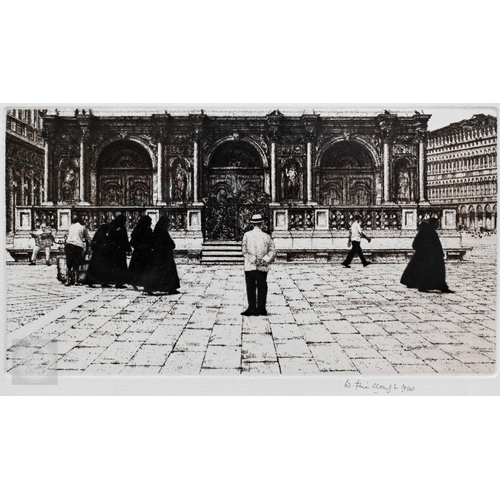 620 - Wilfred R E Fairclough (1907-96) - Nuns crossing the piazza, etching, pencil signed and dated 1984 t... 