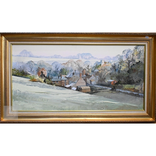 625 - Harley Crossley (1936-2013) - 'Tollard Royal', oil on canvas, signed lower left, 44 x 90 cm and 'Bir... 