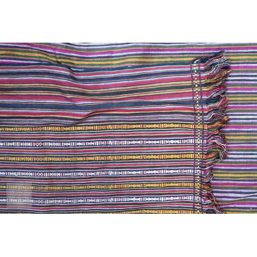 650A - Two vintage mixed weave silk and wool striped design panels, Bhutan circa 1940s, 290 cm x 159 cm and... 