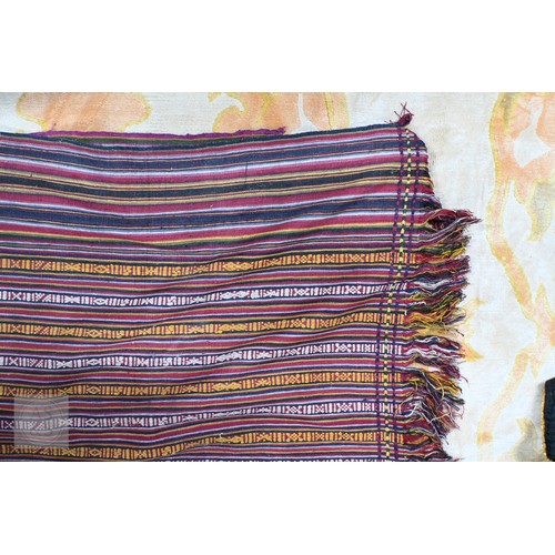 650A - Two vintage mixed weave silk and wool striped design panels, Bhutan circa 1940s, 290 cm x 159 cm and... 
