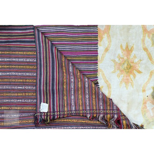 650A - Two vintage mixed weave silk and wool striped design panels, Bhutan circa 1940s, 290 cm x 159 cm and... 