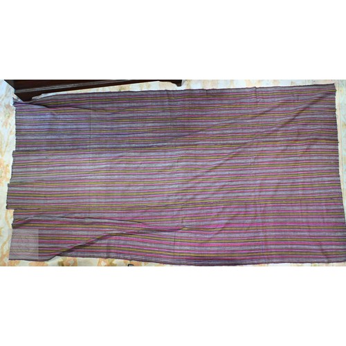 650A - Two vintage mixed weave silk and wool striped design panels, Bhutan circa 1940s, 290 cm x 159 cm and... 