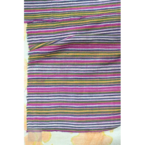 650A - Two vintage mixed weave silk and wool striped design panels, Bhutan circa 1940s, 290 cm x 159 cm and... 