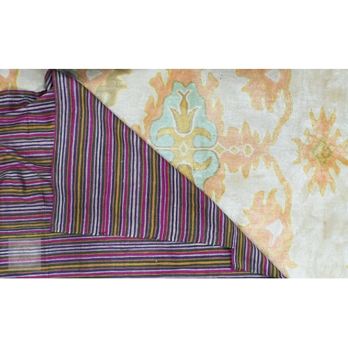 650A - Two vintage mixed weave silk and wool striped design panels, Bhutan circa 1940s, 290 cm x 159 cm and... 
