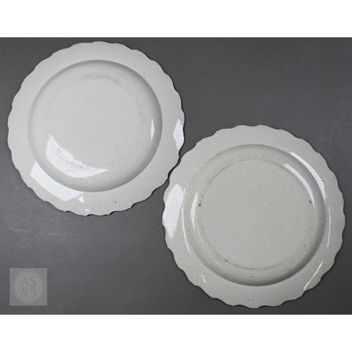 414 - A pair of 18th century Wedgwood creamware plates, transfer-printed with 'Liverpool Birds', 25 cm dia... 