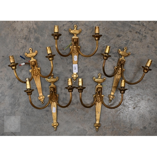 395 - Five Neoclassical design twin branch wall lights, 26 cm h