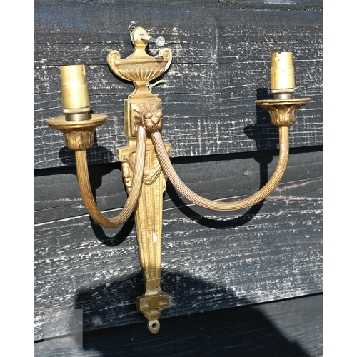 395 - Five Neoclassical design twin branch wall lights, 26 cm h