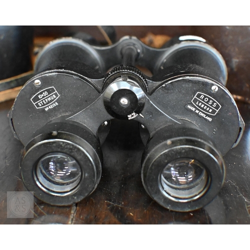 381 - #A vintage pair of Ross (London) 10 x 50 Stepmur binoculars no. 42155, to/w a pair of Optomax (Japan... 