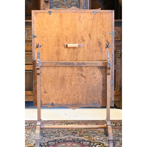 252 - #An early 20th century four division stick stand with metal tray, 46 x 28 x 70 cm high to/w oak fram... 