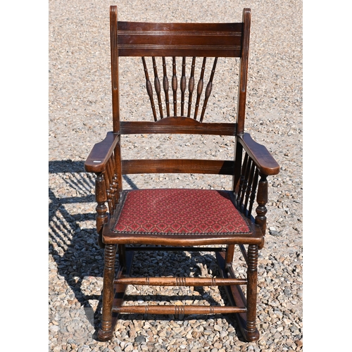 259 - #An antique beach spindle back rocking chair to/w Thonet style bentwood children's chair (2)