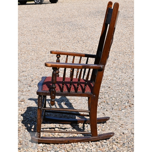 259 - #An antique beach spindle back rocking chair to/w Thonet style bentwood children's chair (2)