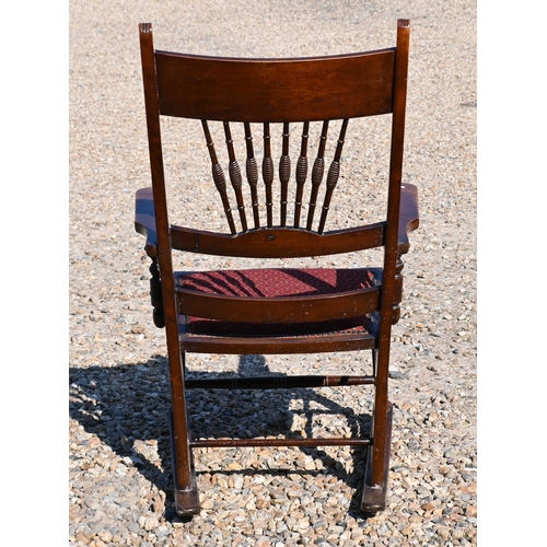 259 - #An antique beach spindle back rocking chair to/w Thonet style bentwood children's chair (2)