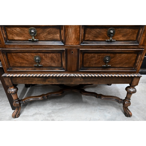 272 - A 17th century style mahogany and walnut bureau bookcase, astragal glazed doors over the fall front ... 