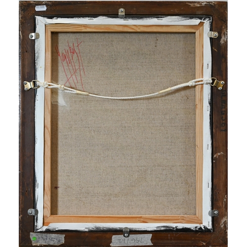 343 - Continental school - Mediterranean riverside villa, oil on canvas, signed, 37 x 45 cm