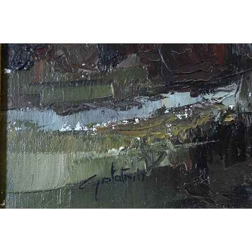 343 - Continental school - Mediterranean riverside villa, oil on canvas, signed, 37 x 45 cm