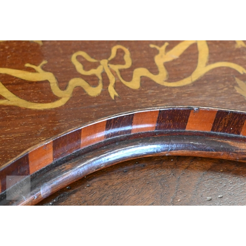 361 - An Edwardian floral marquetry tray of kidney-shape with twin brass handles, 60 cm wide