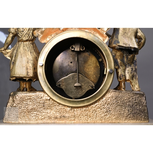 368 - A 19th century gilt metal and alabaster mantel clock under glass dome, 44 cm high