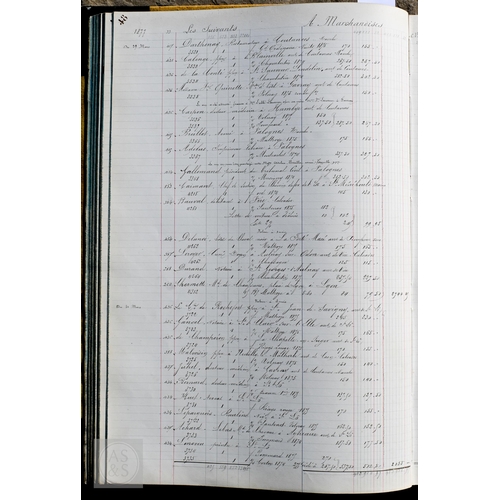 370 - A 19th century French large brass and chamois-bound manuscript ledger, listing expenses incurred on ... 