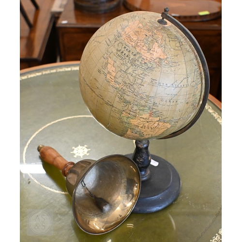 377 - A vintage Philips' British Empire Globe 19cm diam on metal and turned wood base, to/w a brass hand-b... 