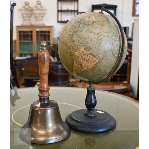 377 - A vintage Philips' British Empire Globe 19cm diam on metal and turned wood base, to/w a brass hand-b... 