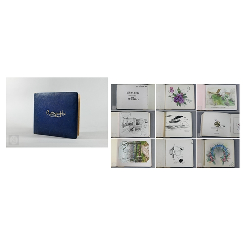379 - #A World War I and later autograph book, containing various watercolour paintings and drawing includ... 