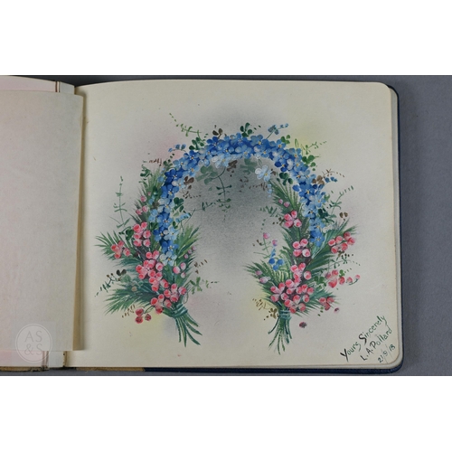 379 - #A World War I and later autograph book, containing various watercolour paintings and drawing includ... 