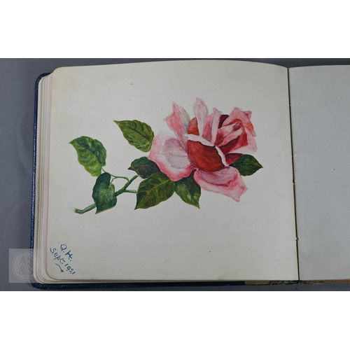 379 - #A World War I and later autograph book, containing various watercolour paintings and drawing includ... 