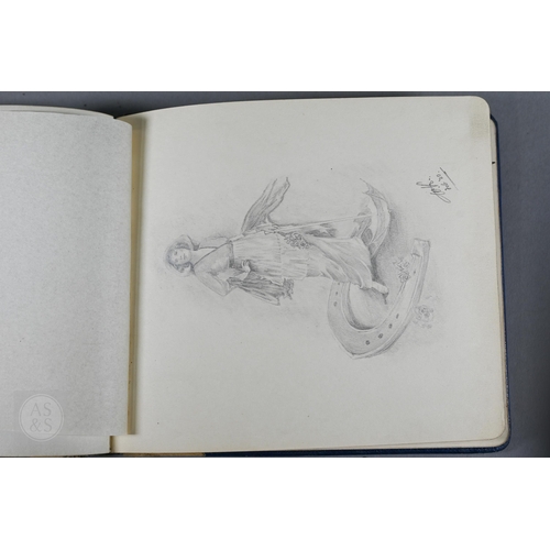 379 - #A World War I and later autograph book, containing various watercolour paintings and drawing includ... 