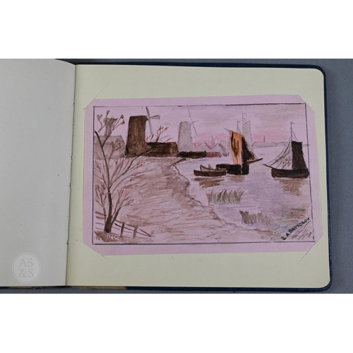 379 - #A World War I and later autograph book, containing various watercolour paintings and drawing includ... 