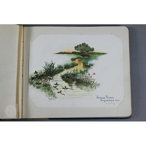 379 - #A World War I and later autograph book, containing various watercolour paintings and drawing includ... 