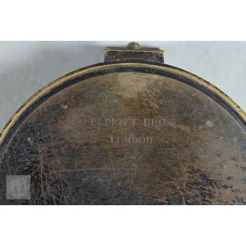 380 - An antique lacquered brass bearing compass in leather case, by Elliot Bros, London, to/w an ep colla... 